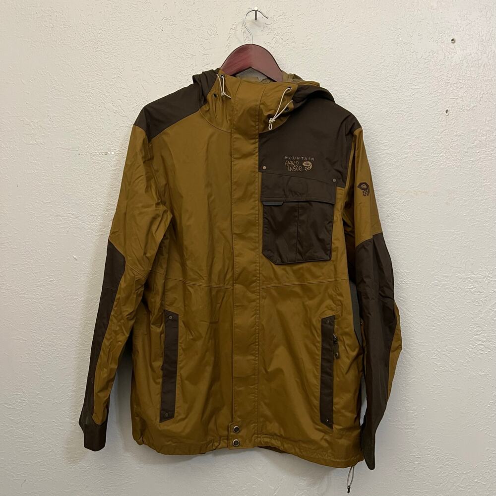Mountain Hardwear Dry Q  Jacket Mens Sz M Brown Hooded Full Zip Pockets Ski